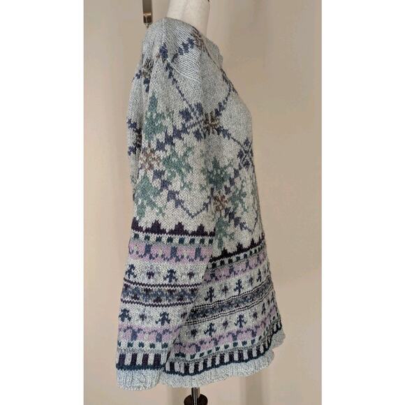 Vintage 90s St Johns Bay Wool Blend Sweater Large V-Neck Nordic Fair Isle Purple - Picture 5 of 13